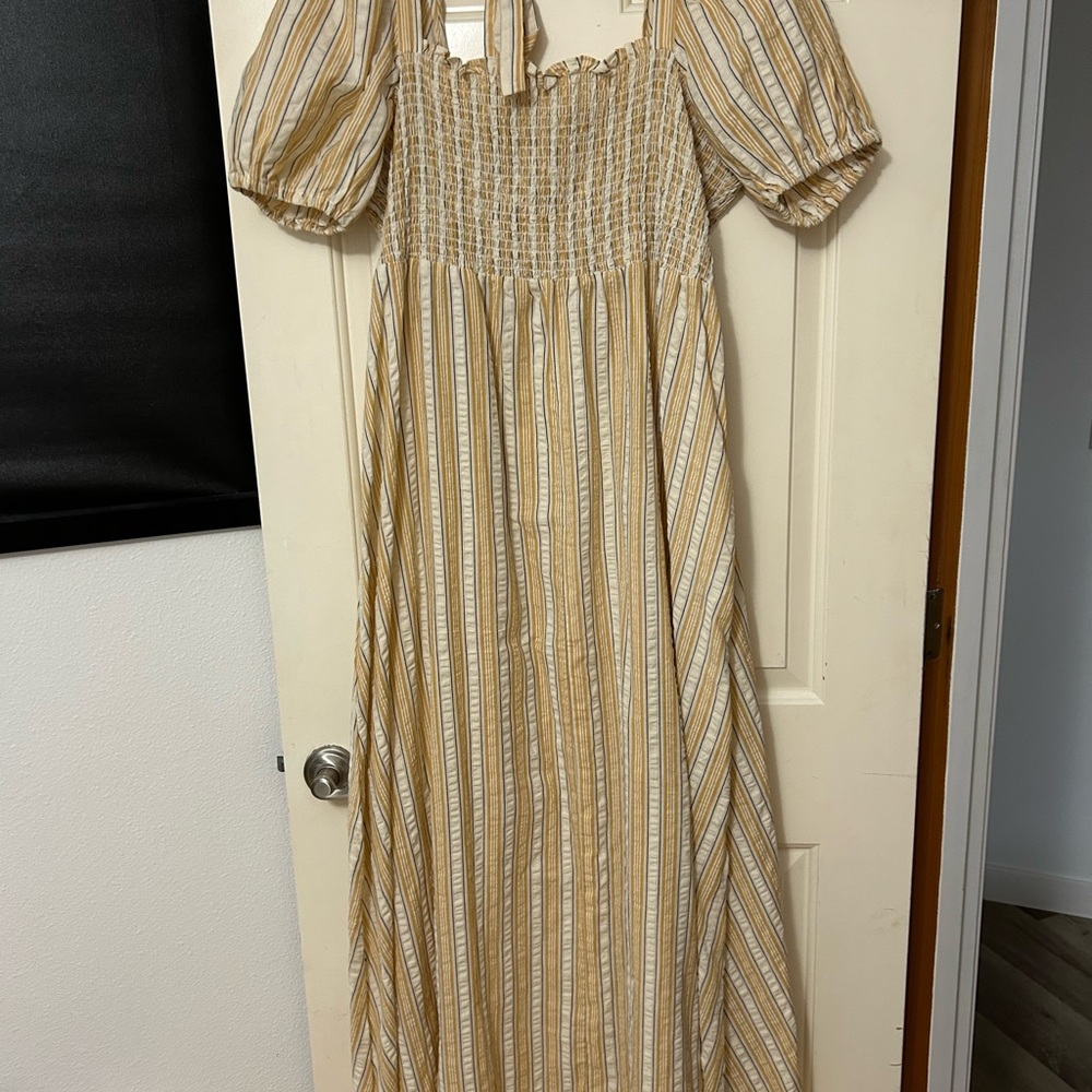 ASOS Striped Maxi Dress in Beige and White
